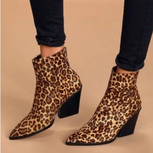 Dolce Vita Women's ISSA Leopard-Print Calf Hair Pointed-Toe Ankle Boots Size 6